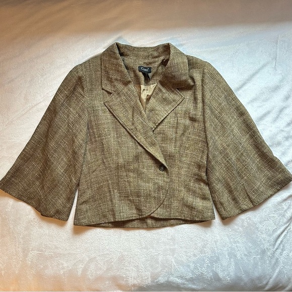 cami Jackets & Blazers - SOLD.  Cami Cropped Bell Sleeve Blazer Women’s Jacket Sz 8 Beige Tan